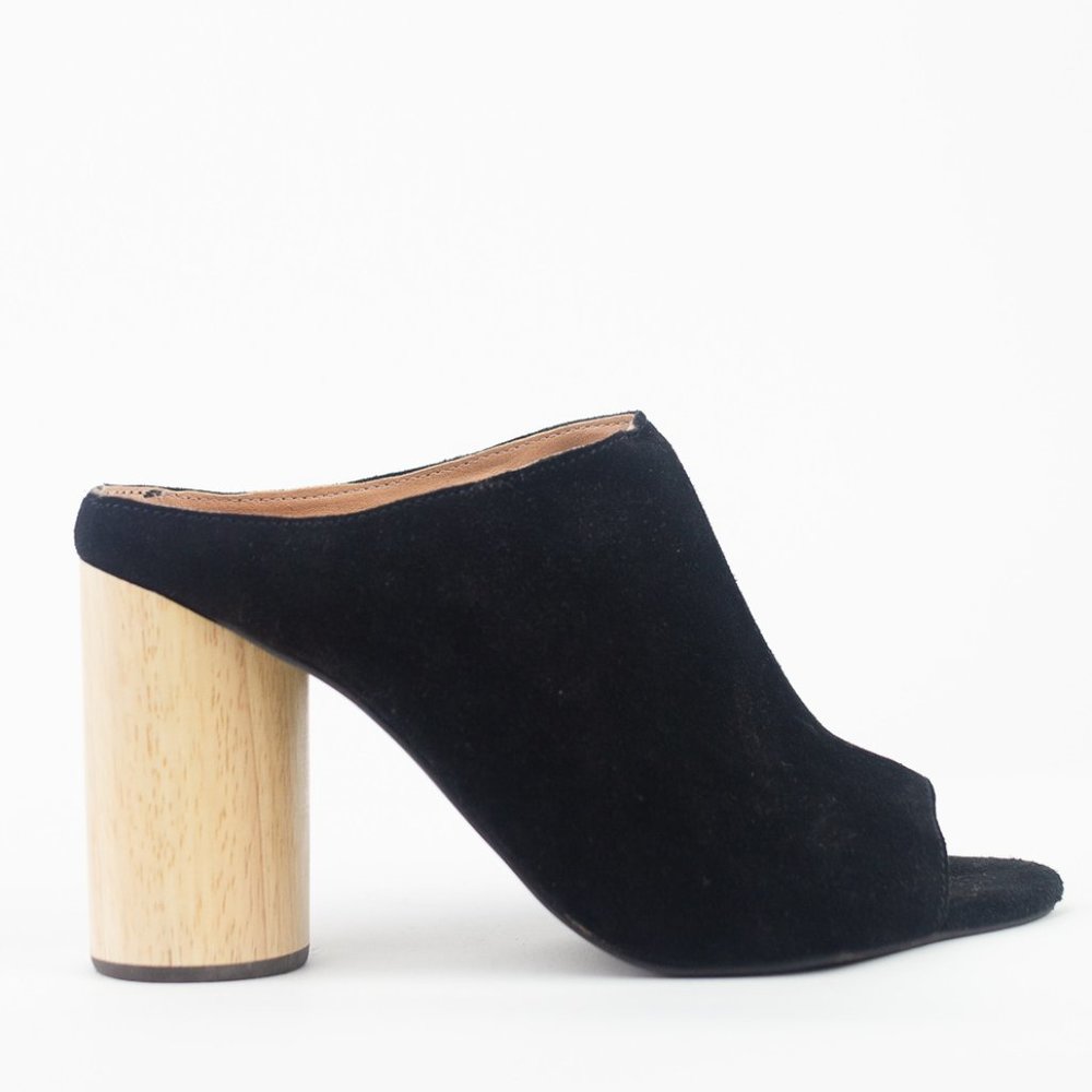 Suede mules with wooden heel, Urban Outfitters